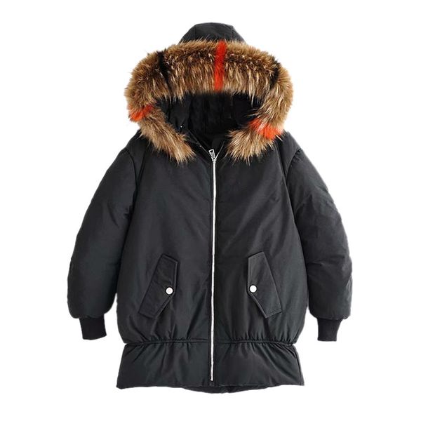 

long section of versatile cotton coat winter new loose and thin women's zipper coat, Black