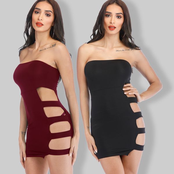 

платье для запаха femme sexy tube top талия сторона полая сумка хип сплошной цвет мини-платье 2019 лето новая женская одежда, White;black
