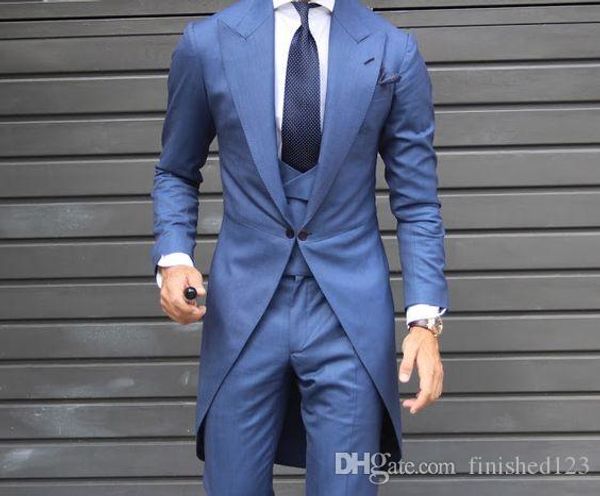

new arrival one button blue groom tuxedos peak lapel groomsmen men wedding party suits (jacket+pants+vest+tie) no:2178, Black;gray