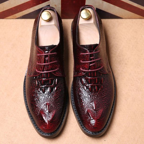 

korean style mens wedding party dress cow leather shoes alligator grain pointed toe shoe breathable gentleman sneakers zapatos, Black