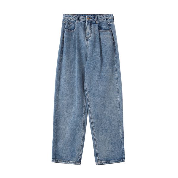 

spring and summer 2020 new kpop folds boyfriend style jeans for women high waist loose streetwear female denim harem pants, Blue
