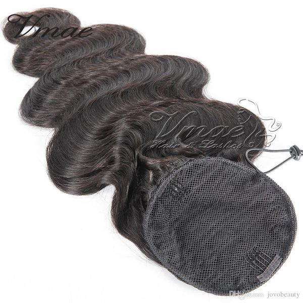 Brazilian Natural Black Virgin Drawstring Ponytail Horsetail 14 To
