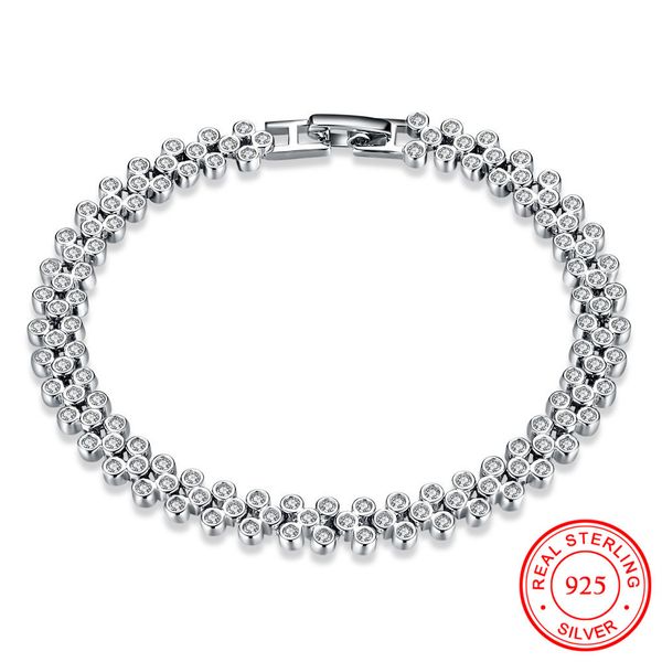 

100% 925 sterling silver bangles tennis jewelry luxury full pave cubic zircon bracelet women wedding party accessories wholesale, Golden;silver