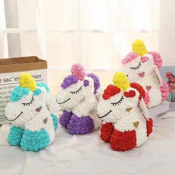 

lovely 14" rose unicorn soap foam artificial flowers toy unicorn wedding christmas valentine's day gifts for girl dropshipping