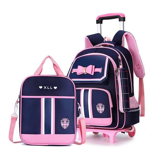US 3PCS Children School Bag Trolley Backpack Wheels Removable Kids Boys