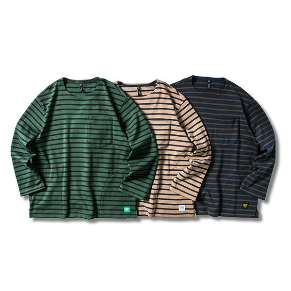 

древнее также мужская одежда shu 2019 новый стиль матовый ткани stripes пуловер толстовка мужская осень и зима crew neck сыпучие-fit коа, Black
