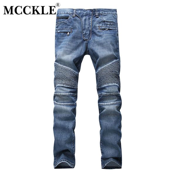 

mcckle 2017 fashion hi-street mens pleated biker jeans pants skinny motorcycle jeans male white blue stretch trousers