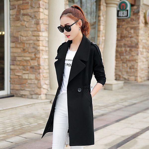 

autumn new spring 2020 women windbreaker medium long leisure long sleeve trench coat slim female ladies outwear yfy232, Tan;black