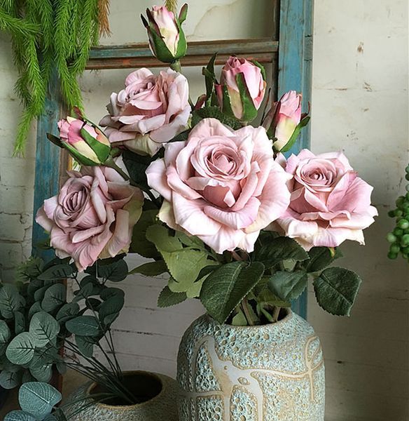 

new beautiful roses branch fleur silk artificial flowers wedding decoration rose flores artificiales fake flowers