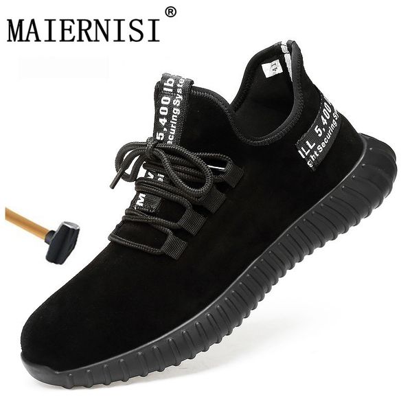 

safety shoes men's steel toe lightweight anti-smashing indestructible breathable sneakers men outdoor toe footwear work safety, Black