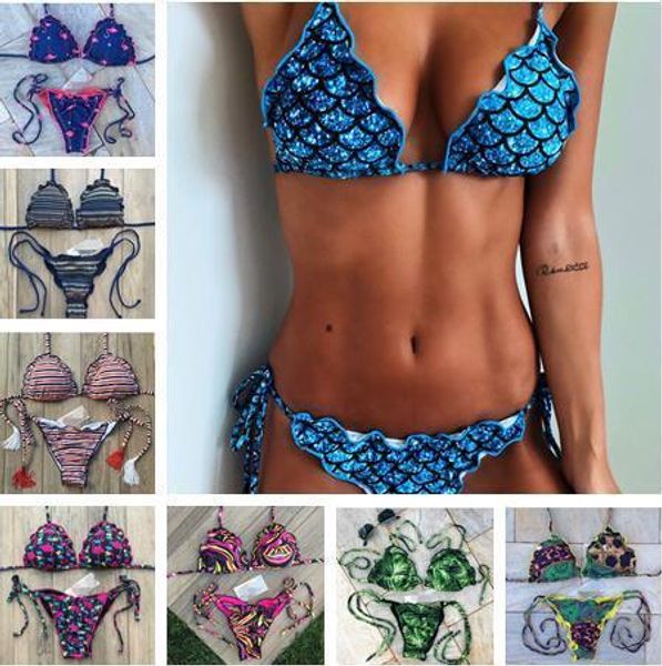 

print bikini 2019 swimwear women swimsuit biquini strappy push up bikinis set low waist bathing suit maillot de bain