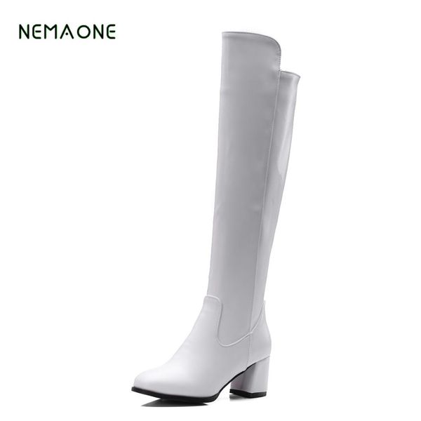 

nemaone winter women boots stretch fabric over the knee boots square heel thigh high ladies long, Black