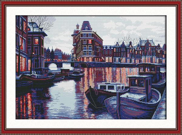 Porto cenário cidade home decor pinturas, Handmade Cross Stitch Bordado conjuntos de costura contados impressão sobre tela DMC 14CT / 11CT