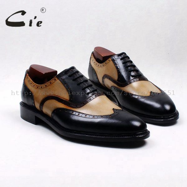 

cie round toe wingtips brown black mixed colors 100%genuine calf leather men's shoe goodyear welt bespoke leather man shoe ox535