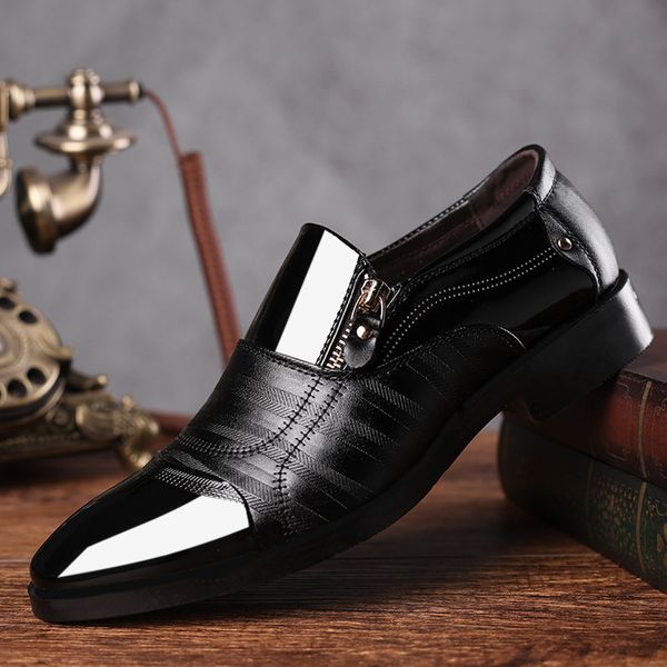 

2019 new classic leather men shoes fashion business suits shoes men elegant wedding dress oxfords slip on hv-001, Black