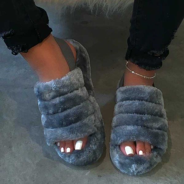 

women sandals flats casual wild fur slippers imitation fur shoes woman flat open toe sandalias mujer sapato feminino d016, Black