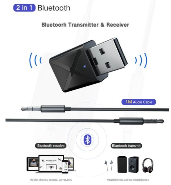 

2019 новый USB Bluetooth передатчик приемник 2-в-1 беспроводной аудио адаптер 5.0 ТВ компьют