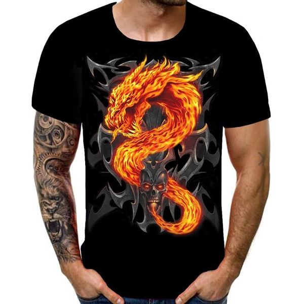 

мужская майка мода top horror череп печати рубашка 3d printed tshirts с пламя дракона шаблон лето с коротким рукавом мужской # y20, White;black