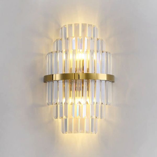 

modern gold crystal wall sconces lighting ac110-240v bedroom living room wall light bedside decor led wall lamps