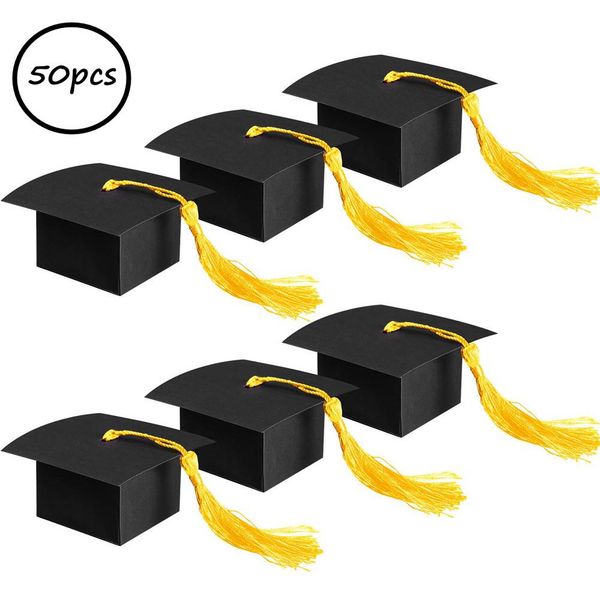 

metermall 50pcs black doctorial hat shape candy box for grad promotion party