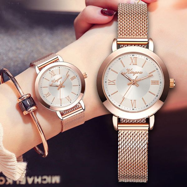 

simple business women's watches fashion unobtrusive personality net belt alloy watch treasured clock women wristwatches relojes, Slivery;brown