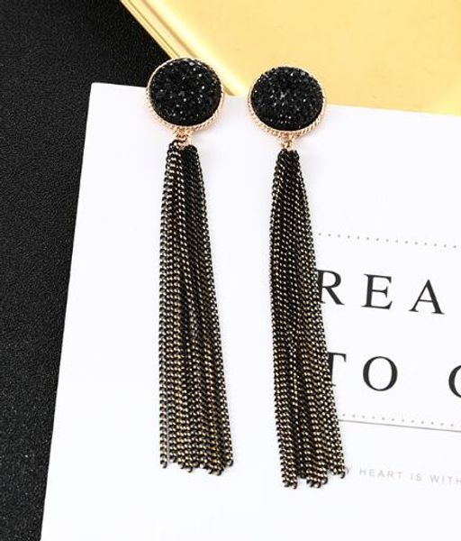 

new retro tassel earrings korean simple black face show thin long earrings stylish classic elegant, Silver