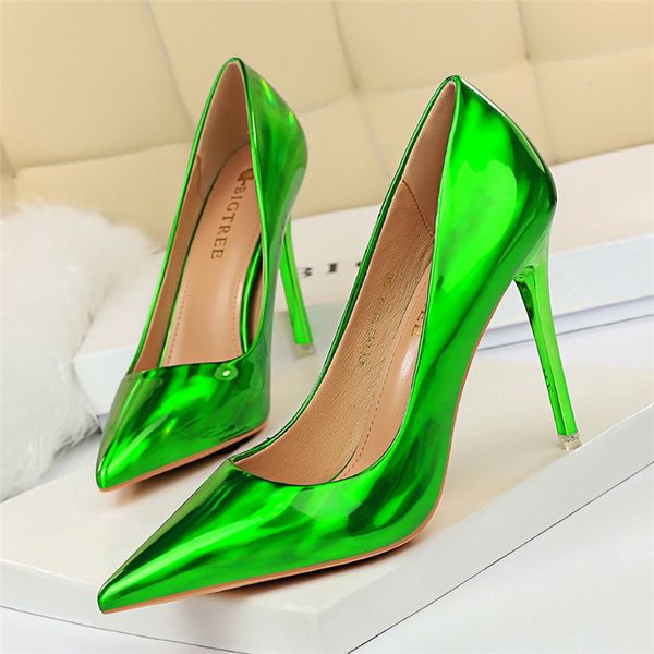 

bigtree 2020 new patent leather thin heels office women shoes pumps fashion high heels shoe women's pointed toe mujer shoes, Black