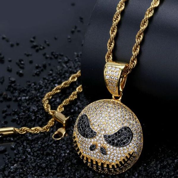 

hip hop ожерелья ювелирных изделий мужчины punk золото серебро вопиющий bling циркон джек скеллингтон мультфильм черепа роскошные ожерелье и, Silver