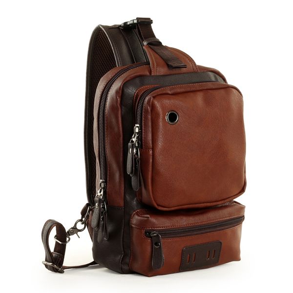 

men leather chest crossbody bags shoulder waterproof backpacks fashion outdoor business casual bag with earphone hole