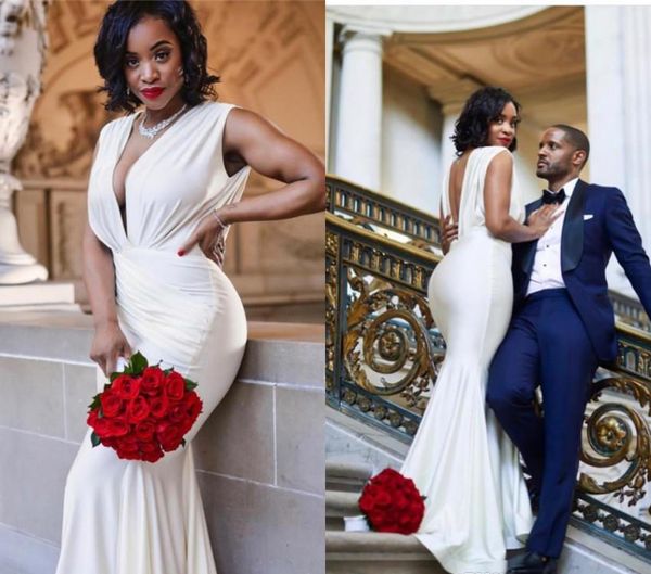 

white mermaid backless evening dresses 2019 deep v neck celebrity holiday women wear formal party prom gowns custom made plus size, Black;red