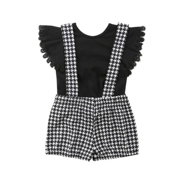 

2pcs toddler kid baby girl clothes ruffle t-shirt +bib dresses outfit set, White