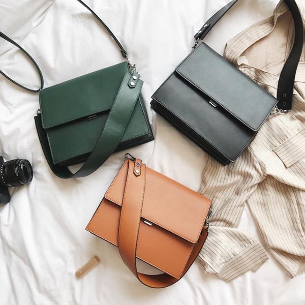 

casual wide shoulder straps handbags 2019 simple women bags commute briefcase new small square bag wild shoulder messenger bag