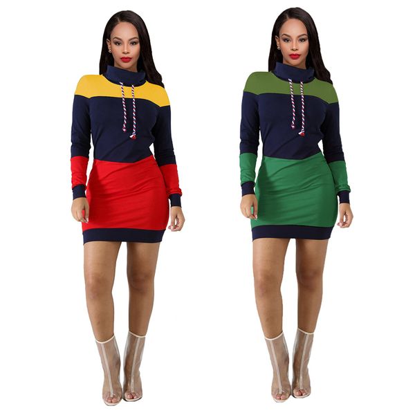 

women dresses turtleneck drawstring full sleeve fashion casual bodycon bandage night club party mini dress, Black;gray