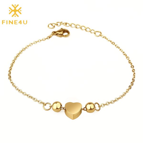 

fine4u b219 stainless steel cute heart charm bracelet adjustable women link chain bracelets beads balls jewelry, Black