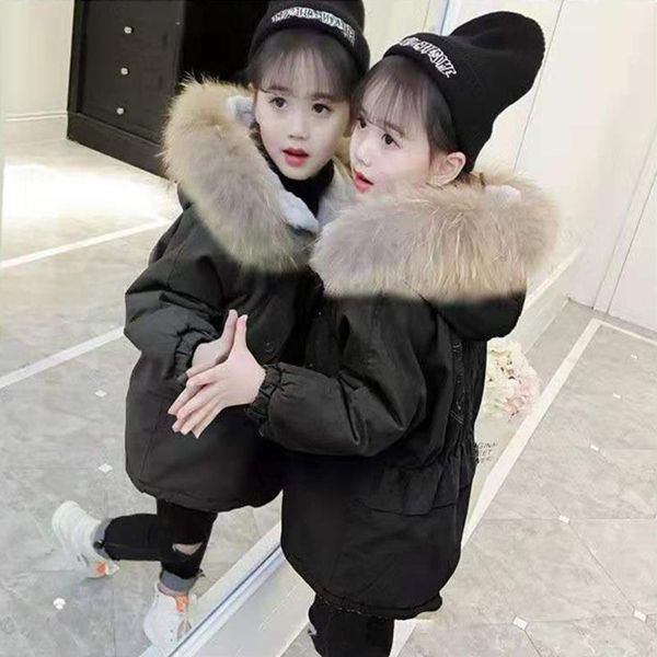 

new 2020 girls coats fashion winter warm thickening kids outerwear cute hooded windproof coat solid color children clothing, Blue;gray