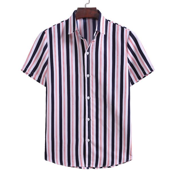 

men's casual shirts mens summer striped business short sleeve lapel breathable blouse brand party dress, White;black