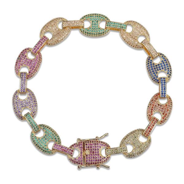 

hip hop colorful diamonds link chain bracelets for men luxury designer chains 18k gold plated copper zircons bracelet jewelry gifts for bf, Black