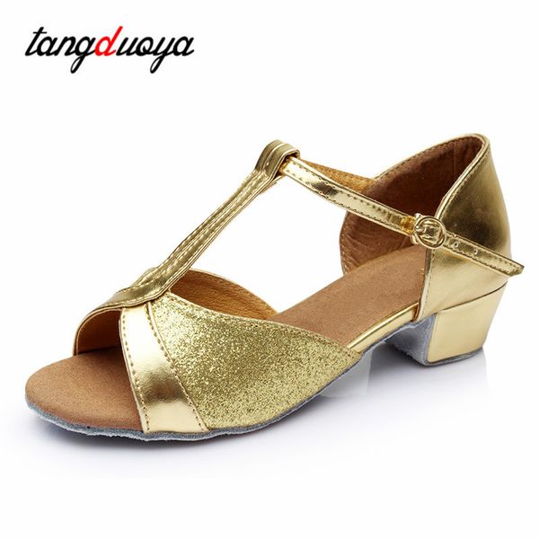 

latin dance shoes children's new latin dance shoes gold tango ballroom 3cm low-heeled soft-soled girls
