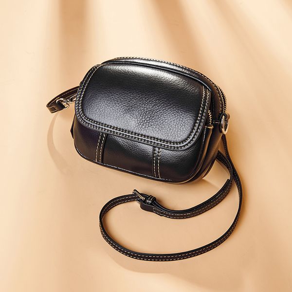 

women's mini shoulder bag fashion handbag messenger vintage genuine leather purse solid zipper small flap crossbody bag