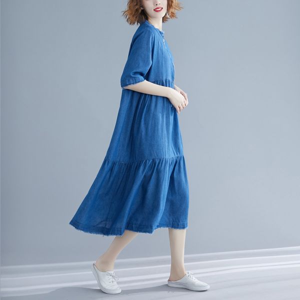 

summer wear will code suit-dress concise literature fan chunshai easy long fund cowboy dress, White;black