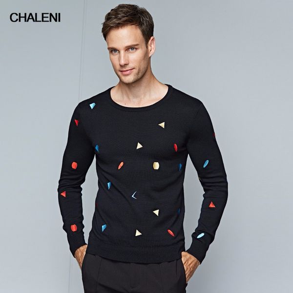 

pure cotton geometric embroidered sweaters new style male o-neck full sleeve casual woolen sweaters qc-a208-pt035, White;black
