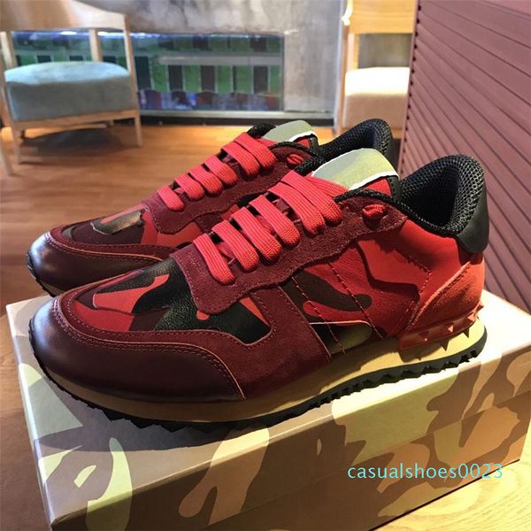 

shoes[original box] fashion stud camouflage sneakers shoes footwear men women flats luxury designer rockrunner trainers casual shoes c23, Black