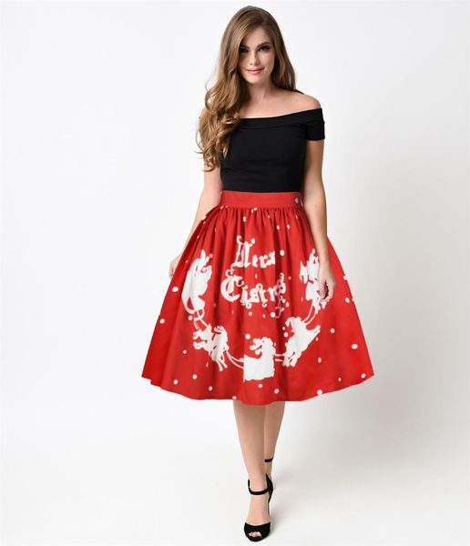 

new lady large size skirt retro christmas elk print christmas halloween party prom costume swing dress party cosplay costume, Black;red