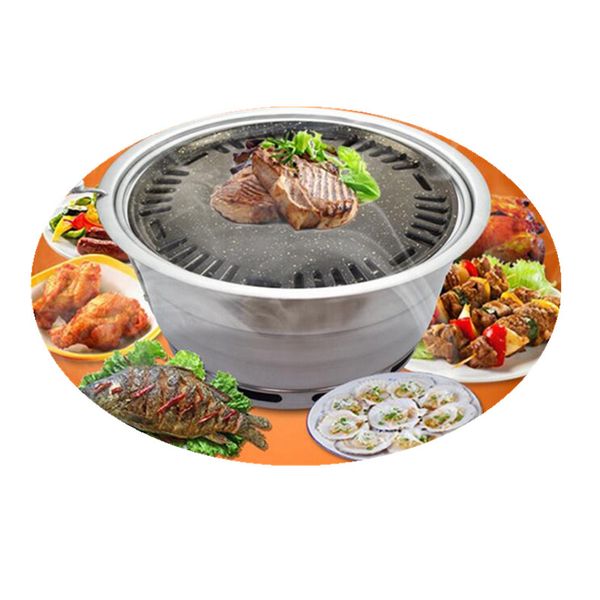 

korean charcoal bbq grill non-stick built - in carbon oven upper exhaust barbecue grill oven roasting brazier for outdoor party