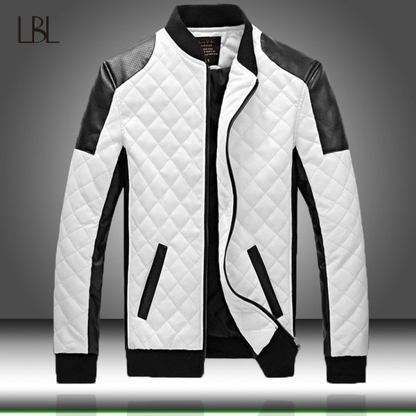 

pu leather jacket men black white winter autumn fashion coat mens street style stand collar motorcycle bomber leather coats man