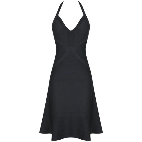 

casual dresses ocstrade 2021 halter bandage dress elegant women mid black striped bandages bodycon celebrity evening party, Black;gray