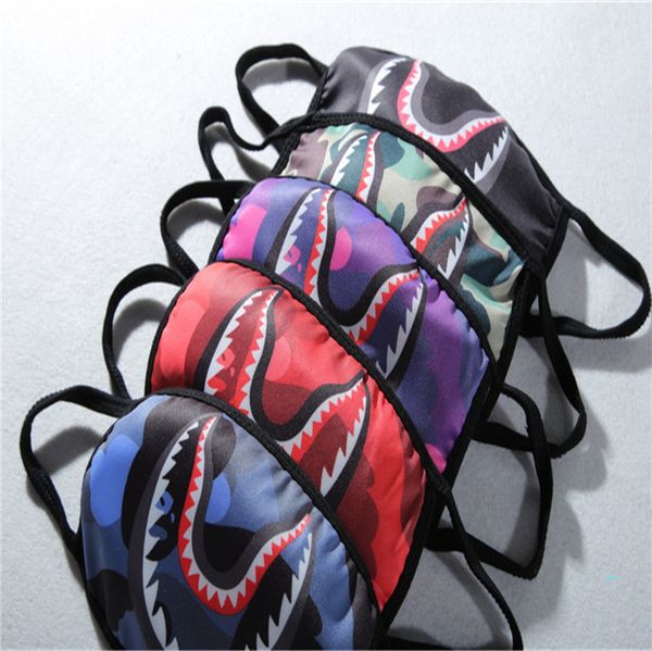 

washable bathing shark face mask protective mouth-muffle mouth covers reusable cycling mask cartoon mouth scary masks in stock b61901