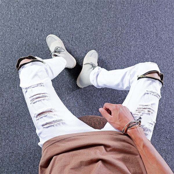 

west мужские дизайнерские дырки штаны elastic zipper mens длинные брюки карандаш мода середины талии повседневные брюки, Blue