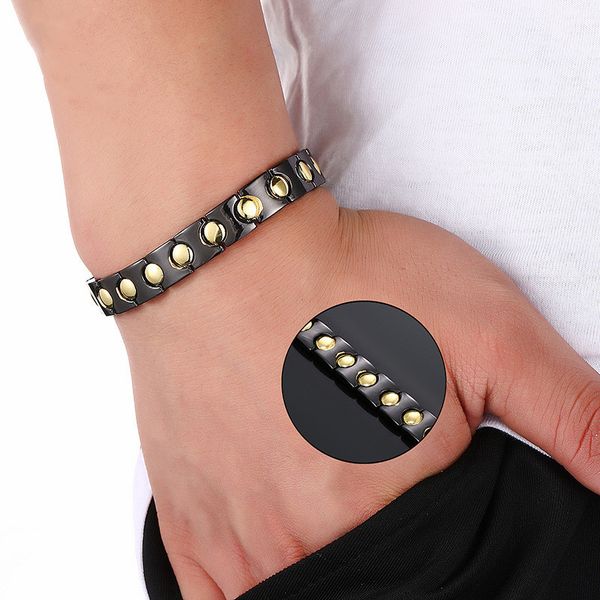 

black gold men's magnetic health bracelets & bangles stainless steel energy germanium power bracelets healing jewelry, Golden;silver