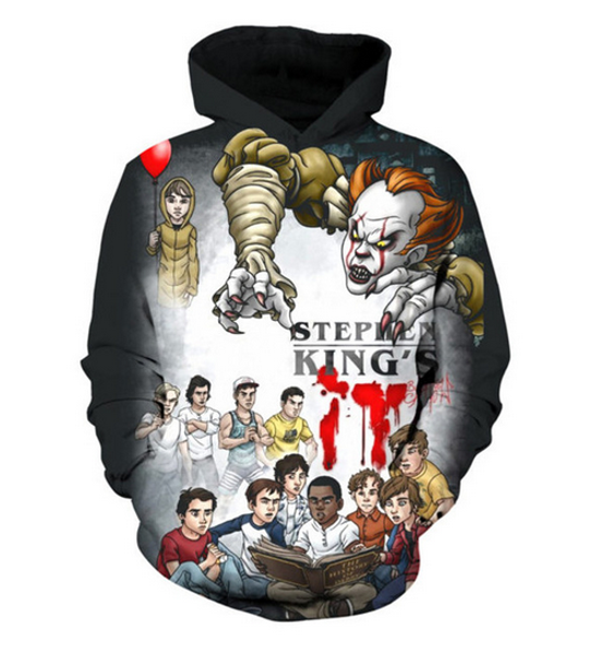 

fashion 3d printed horror comics evil clowns men women pullover hoodies street wear casual hip hop pockets sweatshirt clothing zgxl0102, Black